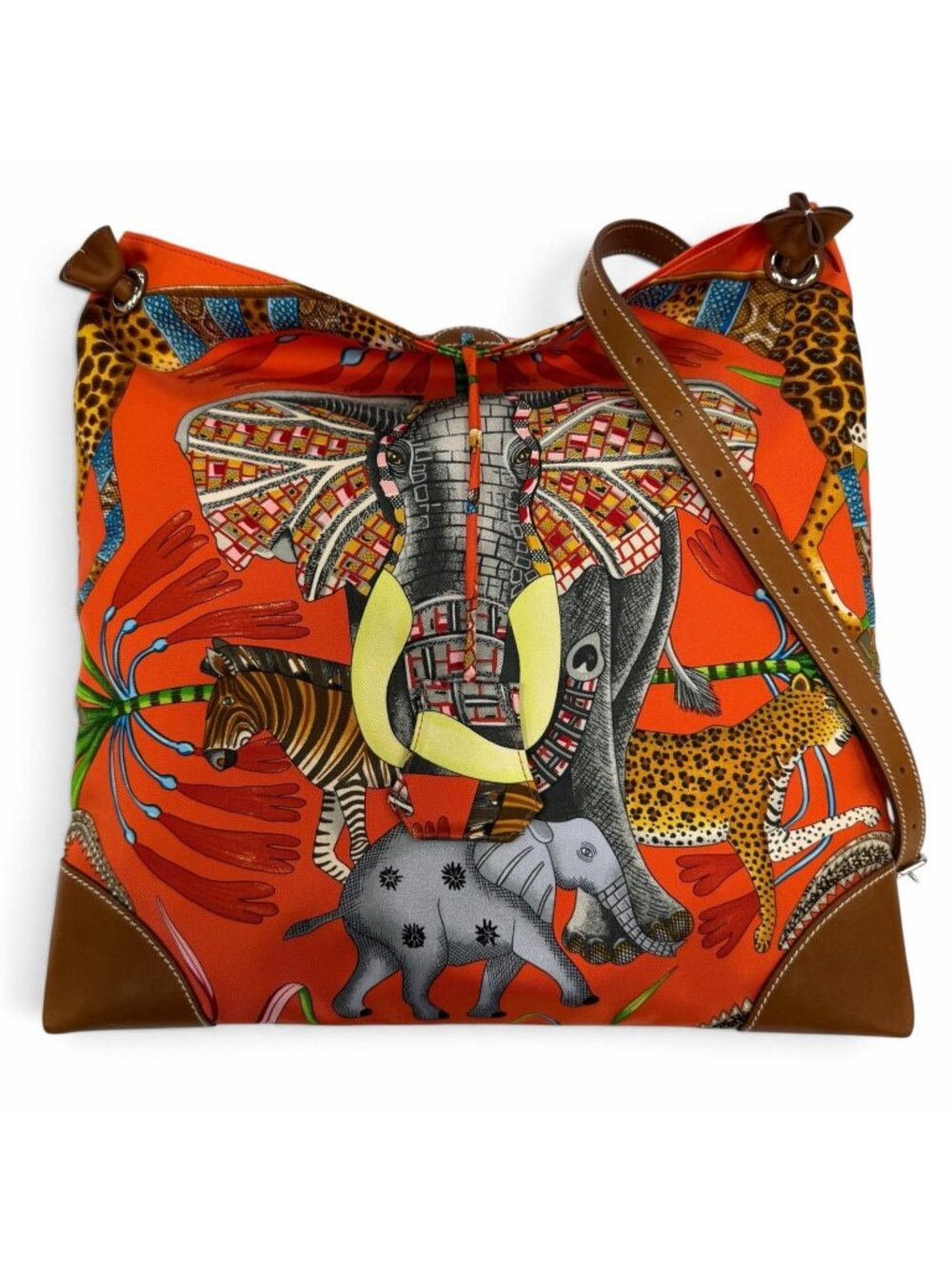 Hermes Silky City 33 PM Zambezi River March Silk 100% Barenia Orange Poppy